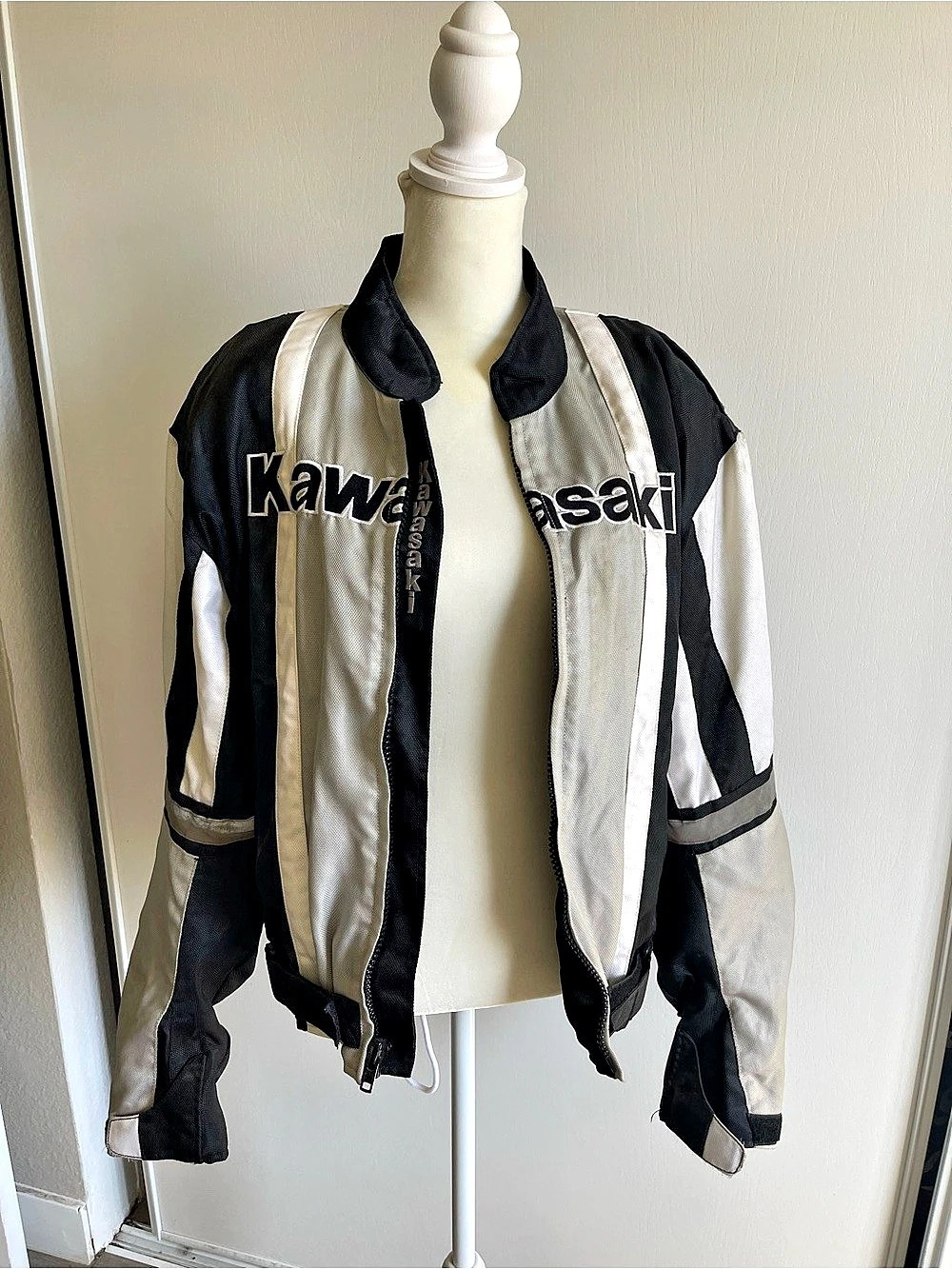 Kawasaki Mesh Motorcycle Riding Jacket by SRS in Black & White